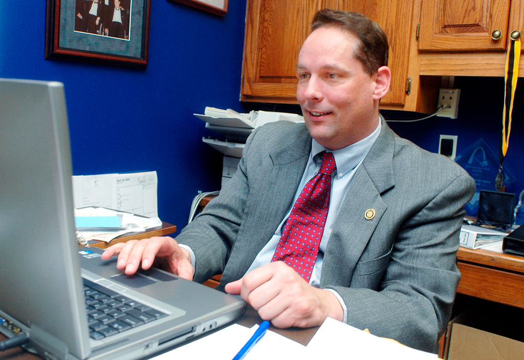 Chuck Graham, D-Columbia, checks an online newspaper Wednesday